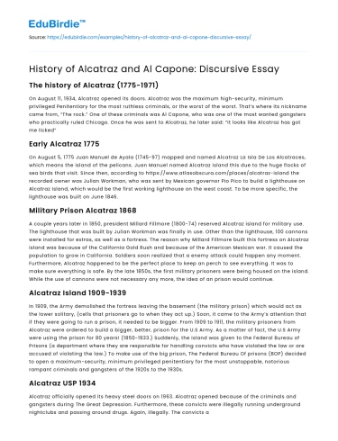 History of Alcatraz and Al Capone: Discursive Essay