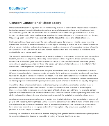 Cancer: Cause-and-Effect Essay