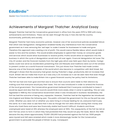Legacy and Impact of Margaret Thatcher’s Policies