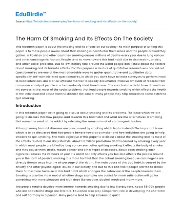 The Harm Of Smoking And Its Effects On The Society