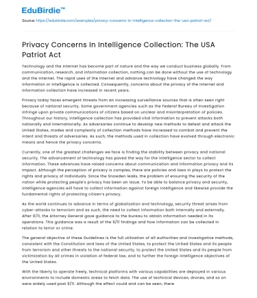 Privacy Concerns In Intelligence Collection: The USA Patriot Act