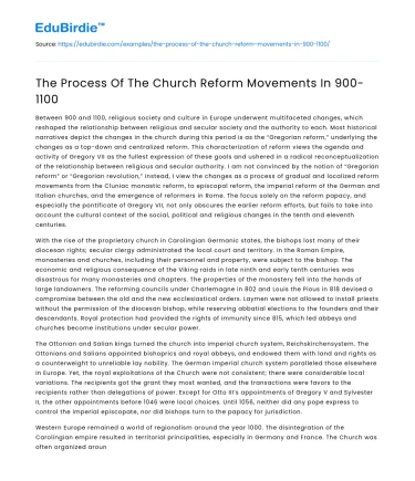 The Process Of The Church Reform Movements In 900-1100