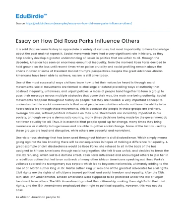 Essay on How Did Rosa Parks Influence Others