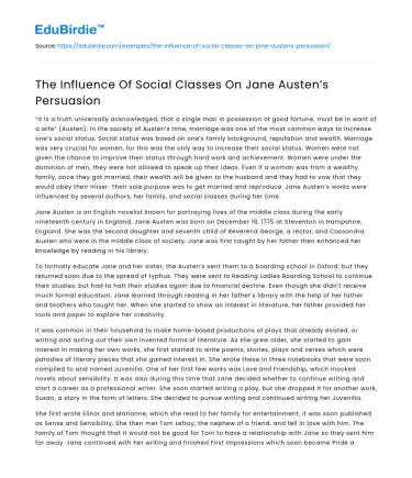 The Influence Of Social Classes On Jane Austen’s Persuasion