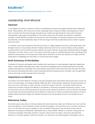 Leadership And Miracle