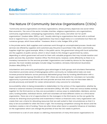 The Nature Of Community Service Organisations (CSOs)