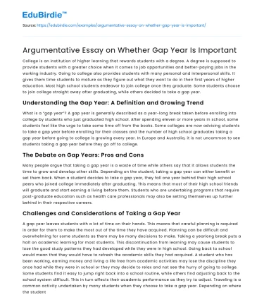 Argumentative Essay on Whether Gap Year Is Important