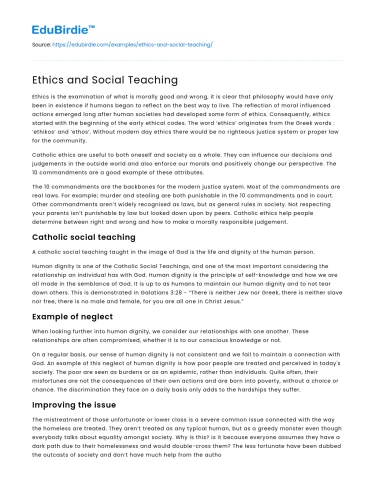 Ethics and Social Teaching