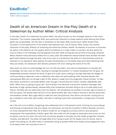 Death of American Dream in Death of Salesman: Critical Analysis