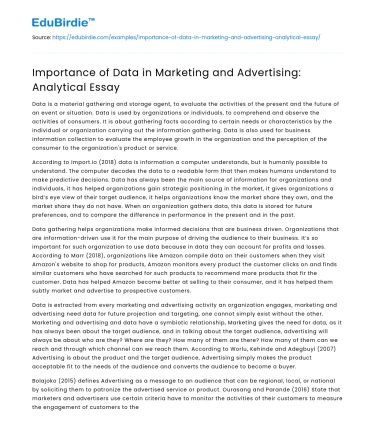 Importance of Data in Marketing and Advertising: Analytical Essay