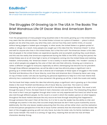 Struggles of Growing Up in USA in Oscar Wao & American Born Chinese