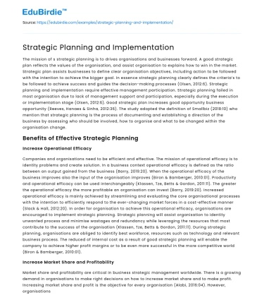 Strategic Planning and Implementation