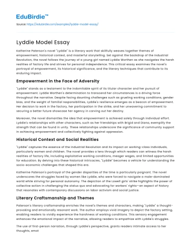 Lyddie Model Essay