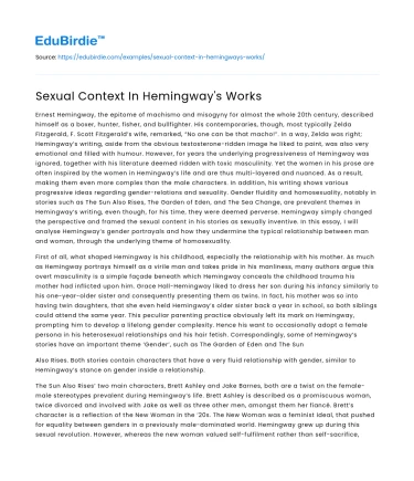 Sexual Context In Hemingway’s Works