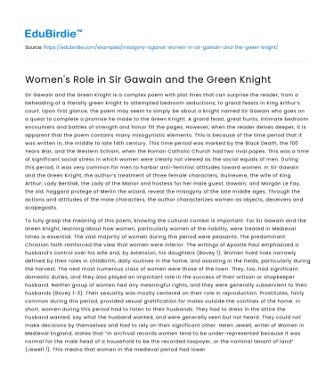 Women’s Role in Sir Gawain and the Green Knight