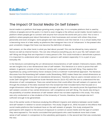 The Impact Of Social Media On Self Esteem
