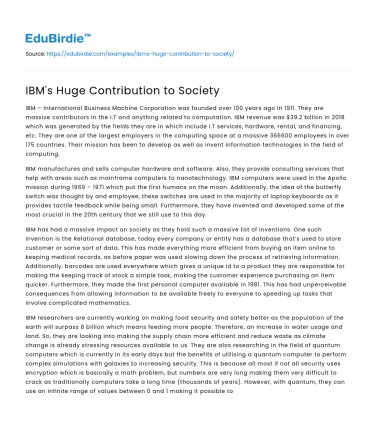 IBM’s Huge Contribution to Society