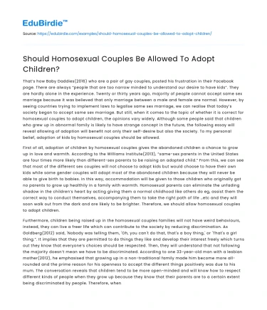 Should Homosexual Couples Be Allowed To Adopt Children?