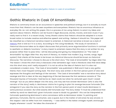 Gothic Rhetoric In Cask Of Amontillado