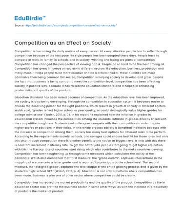 Competition as an Effect on Society