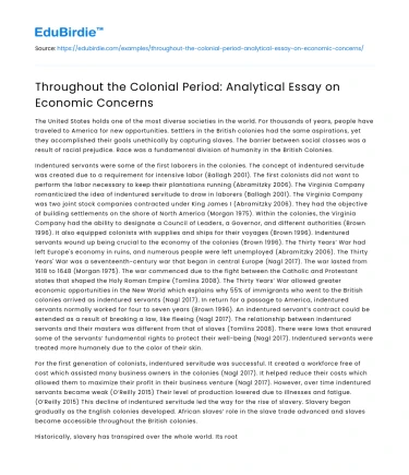 Throughout the Colonial Period: Analytical Essay on Economic Concerns