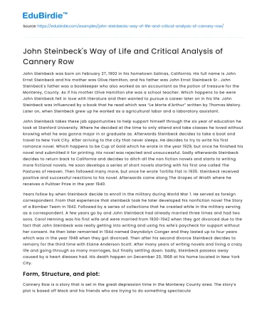 John Steinbeck’s Way of Life and Critical Analysis of Cannery Row