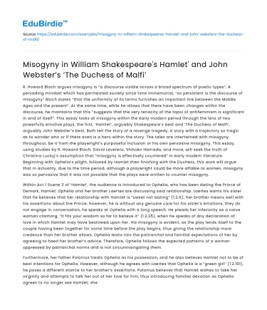 Gender Bias in Shakespeare’s Hamlet and Webster’s Duchess of Malfi