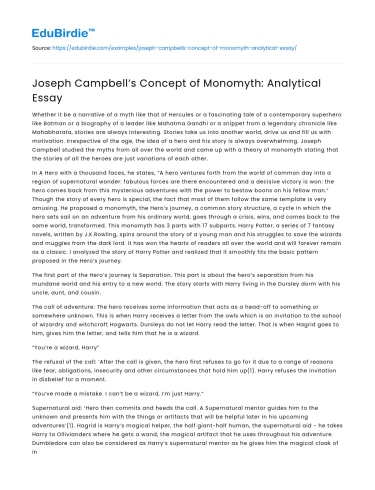 Joseph Campbell’s Concept of Monomyth: Analytical Essay
