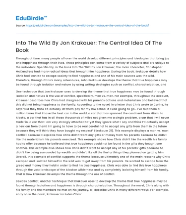 Into The Wild By Jon Krakauer: The Central Idea Of The Book