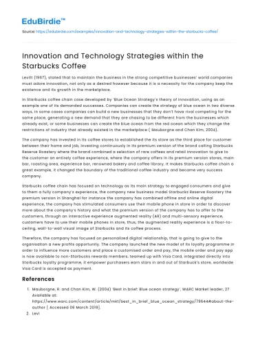Innovation and Technology Strategies within the Starbucks Coffee