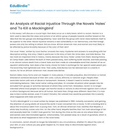Racial Injustice in ‘Holes’ and ‘To Kill a Mockingbird’