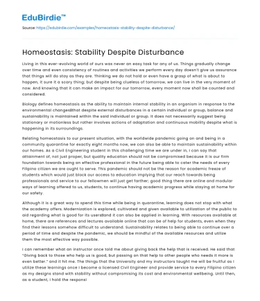 Homeostasis: Stability Despite Disturbance