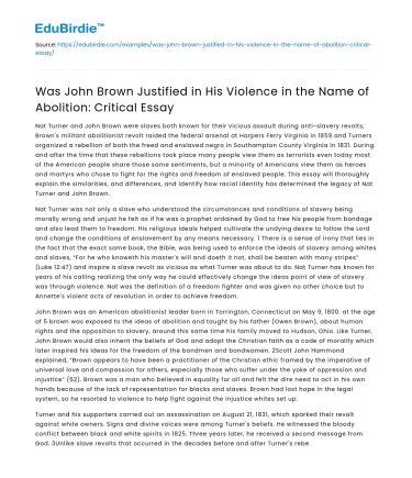 John Brown’s Justification for Abolition Violence