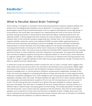 What Is Peculiar About Brain Training?