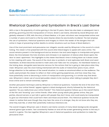 Rhetorical Question and Symbolism in Breck’s Last Game