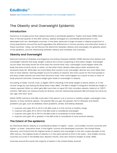 The Obesity and Overweight Epidemic