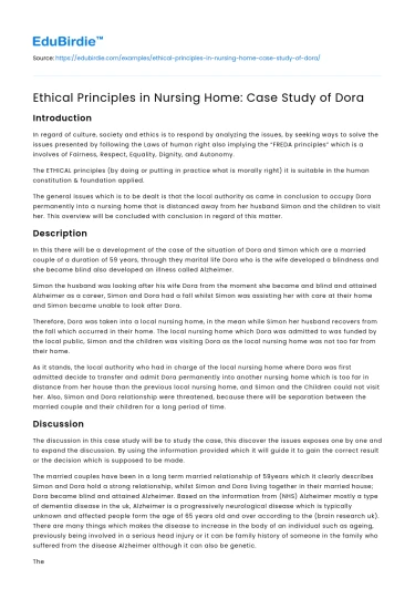 Upholding Ethical Standards in Nursing Homes: The Dora Case