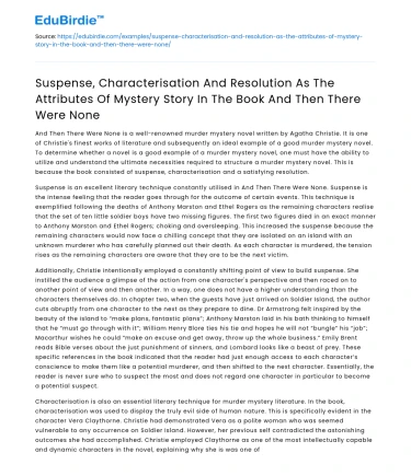 Attributes of Mystery Story in And Then There Were None
