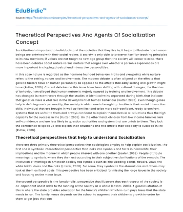 Theoretical Perspectives And Agents Of Socialization Concept