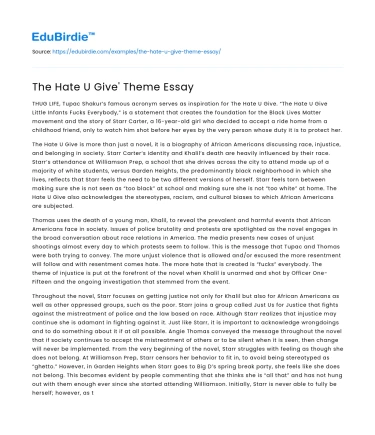 The Hate U Give’ Theme Essay