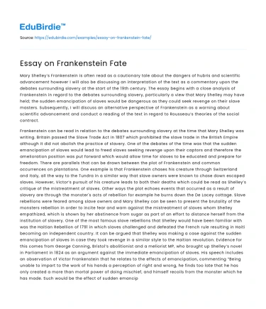 Essay on Frankenstein Fate