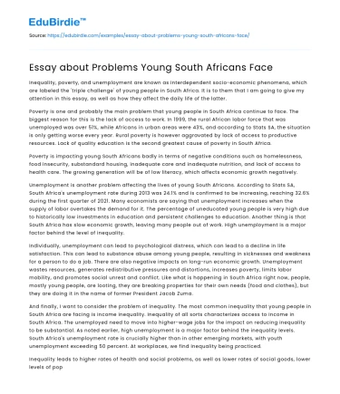 Essay about Problems Young South Africans Face