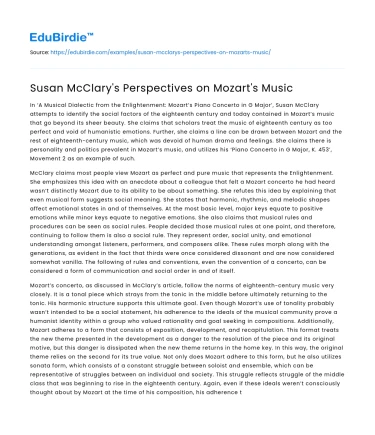 Susan McClary’s Perspectives on Mozart’s Music