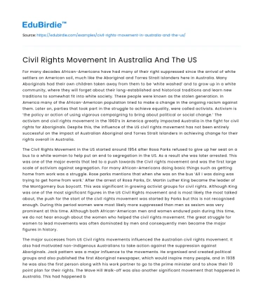 Civil Rights Movement In Australia And The US