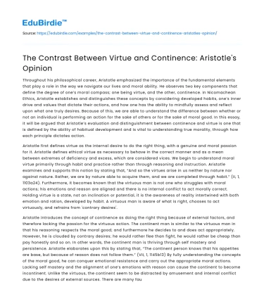 The Contrast Between Virtue and Continence: Aristotle’s Opinion