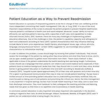 Patient Education as a Way to Prevent Readmission