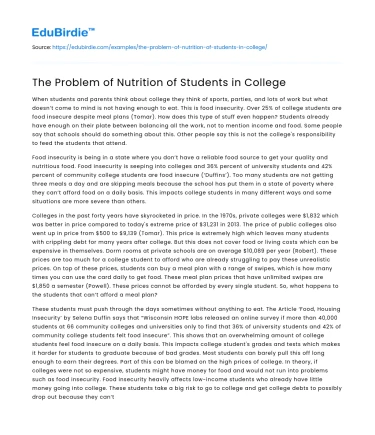 The Problem of Nutrition of Students in College