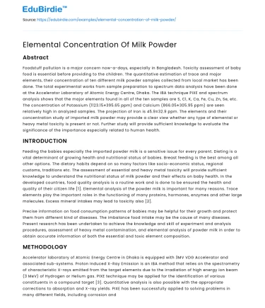 Elemental Concentration Of Milk Powder
