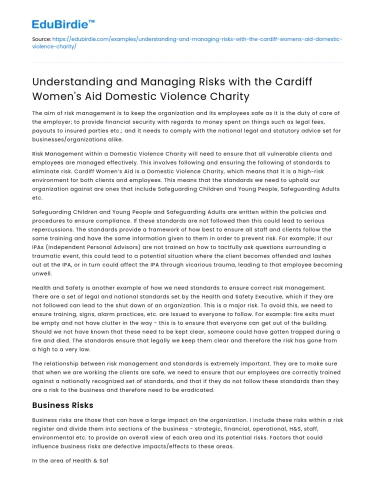 Managing Risks with Cardiff Women’s Aid DV Charity