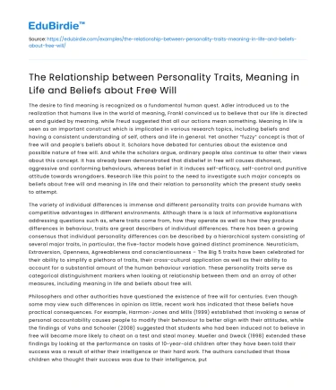 Personality traits, meaning in life, & beliefs about free will